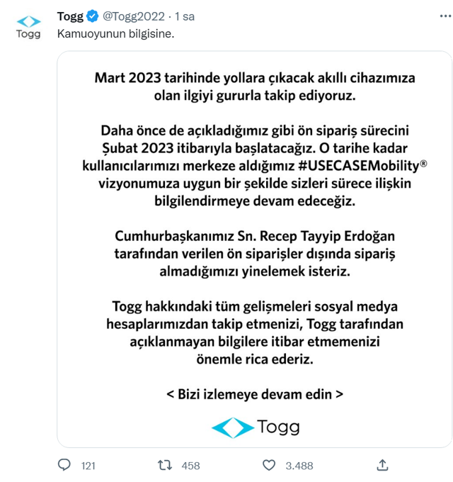 TOGG'dan 'başka sipariş almıyoruz' açıklaması! Sadece Erdoğan'ın siparişi alındı - Resim: 0