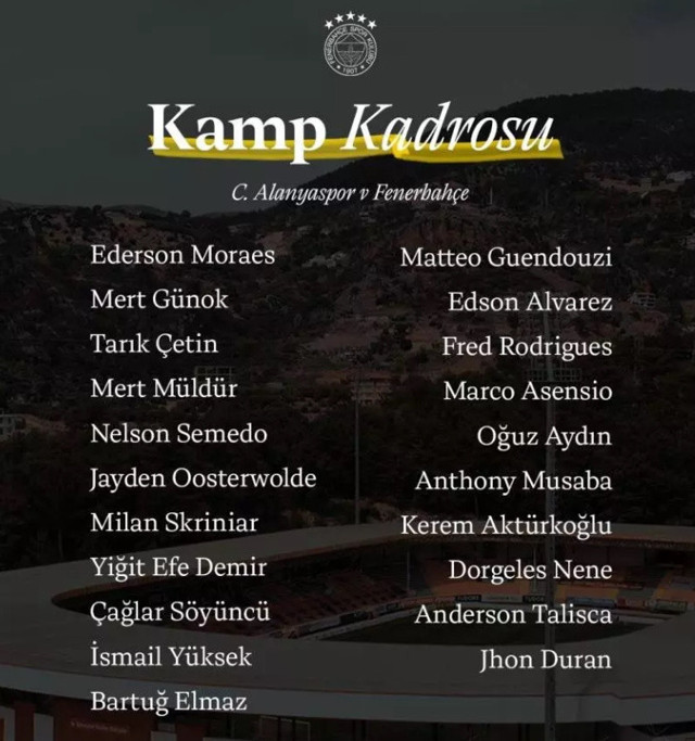Fenerbahçe'de 4 yıldız Alanyaspor maçında yok - Resim: 0