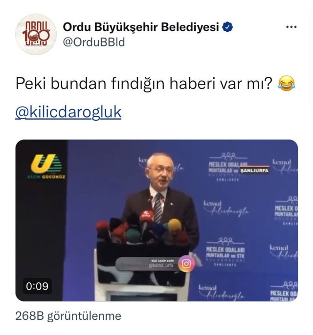Ordu Büyükşehir Belediyesi'nden Kılıçdaroğlu'na yanıt: Fındığın bundan haberi var mı? - Resim: 0