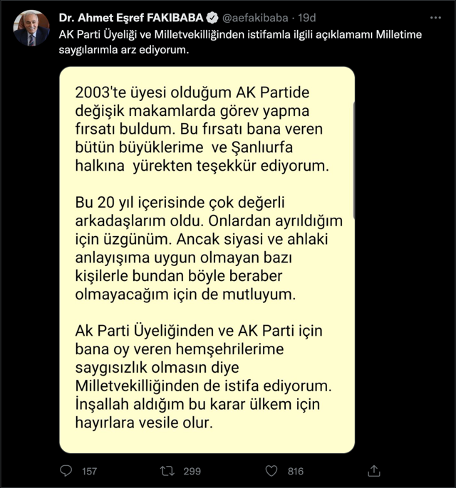 AK Parti'de şok istifa! Eşref Fakıbaba hem AK Parti'den hem de 'milletvekilliği'nden istifa etti - Resim: 0