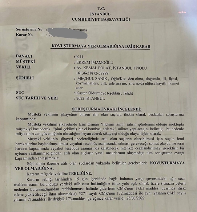 Savcılıktan 'Ekrem İmamoğlu'na suikast yapılacak' ihbarına takipsizlik - Resim: 0