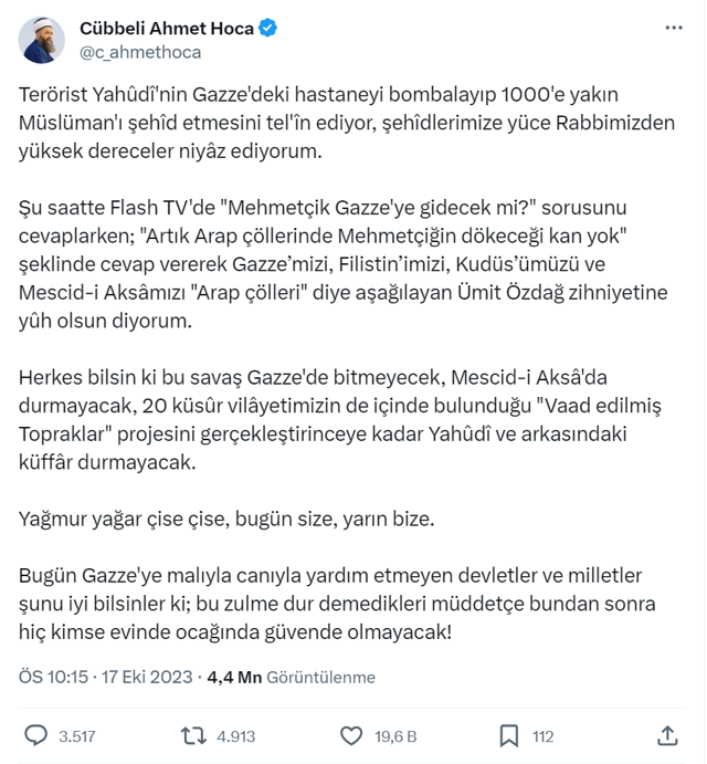 Cübbeli Ahmet Hoca ile Ümit Özdağ birbirine girdi! Konu Gazze'deki katliam... - Resim: 0