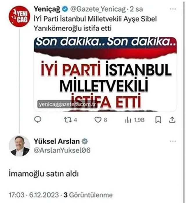 İYİ Parti'den şok suçlama! 'İstifa eden milletvekilini Ekrem İmamoğlu satın aldı' - Resim: 0