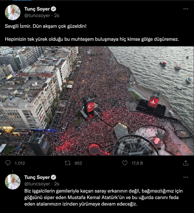 Tunç Soyer'den eleştirilere cevap! 'Biz işgalcilerin gemileriyle kaçan saray erkanının değil..' - Resim: 0