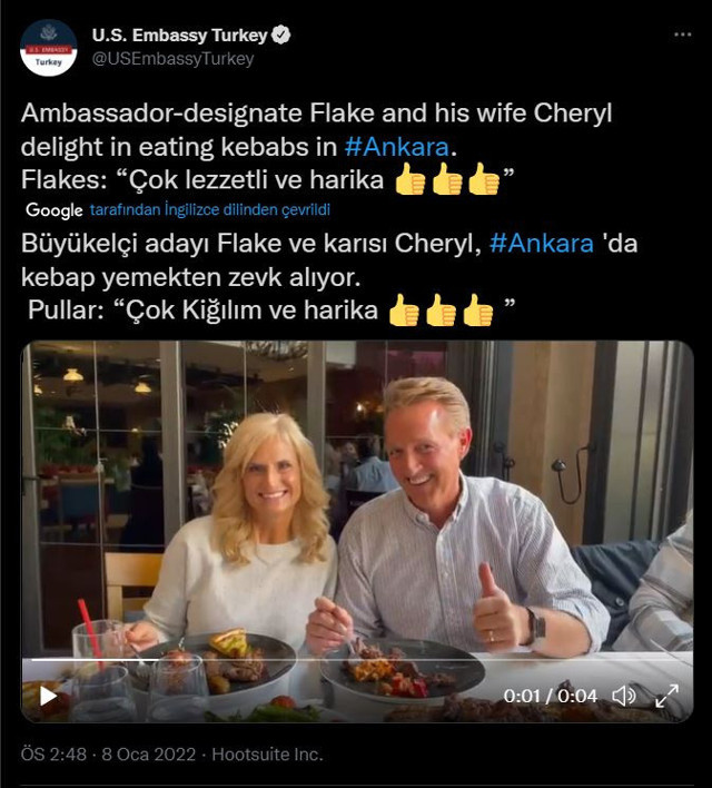 ABD'nin yeni Ankara Büyükelçisi Jeff Flake'ten gelir gelmez kebap paylaşımı - Resim: 0