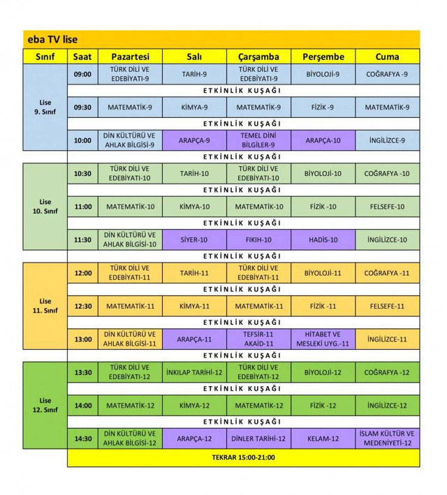 Lise EBA ders programı MEB 23 Mart ders saatleri - Resim: 0