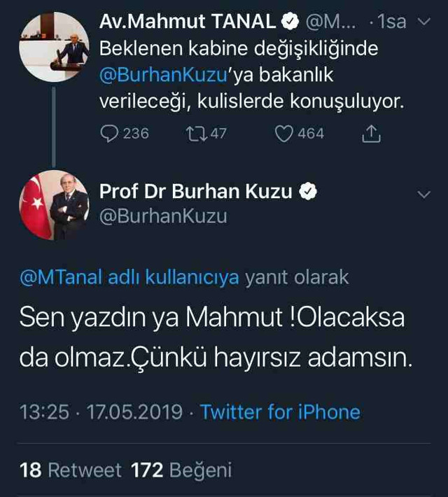 Burhan Kuzu'dan Mahmut Tanal'a kabine cevabı! Hayırsız adam - Resim: 0