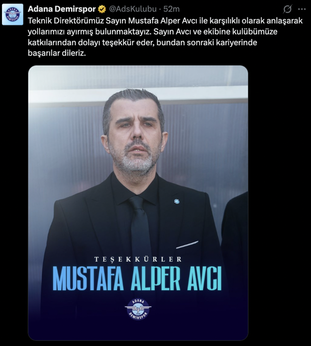Adana Demirspor, teknik direktör Mustafa Alper Avcı ile yollarını ayırdı - Resim: 0