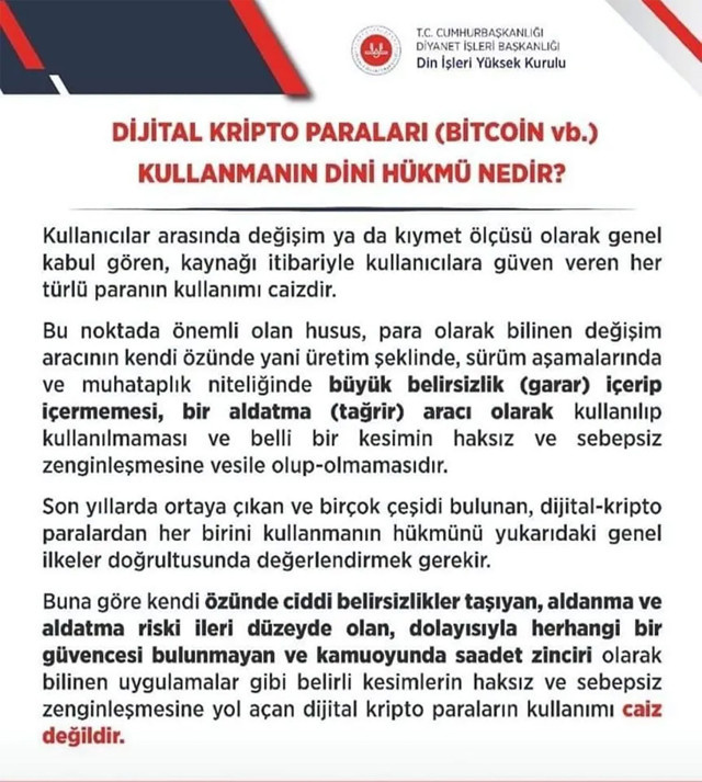 Diyanet İşleri Başkanlığı fetvayı verdi! Kripto para caiz değil - Resim: 0