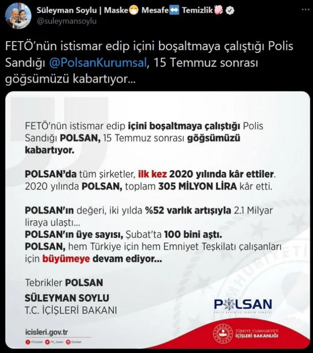 Bakan Süleyman Soylu tüm şirketleri ilk kez 2020'de kar eden POLSAN'ı tebrik etti - Resim: 0