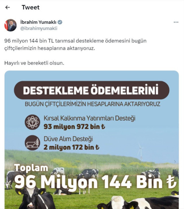 Bakan Yumaklı'dan destek açıklaması! Tam "96 milyon 144 bin TL" Ödemeler bugün hesaplara yatıyor - Resim: 0