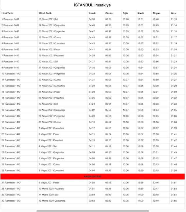istanbul imsakiye