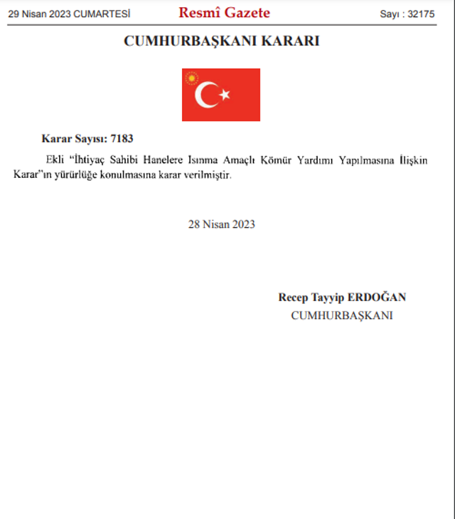 Erdoğan imzaladı Resmi Gazete'de yayınlandı! Kömür yardımı devam edecek - Resim: 0