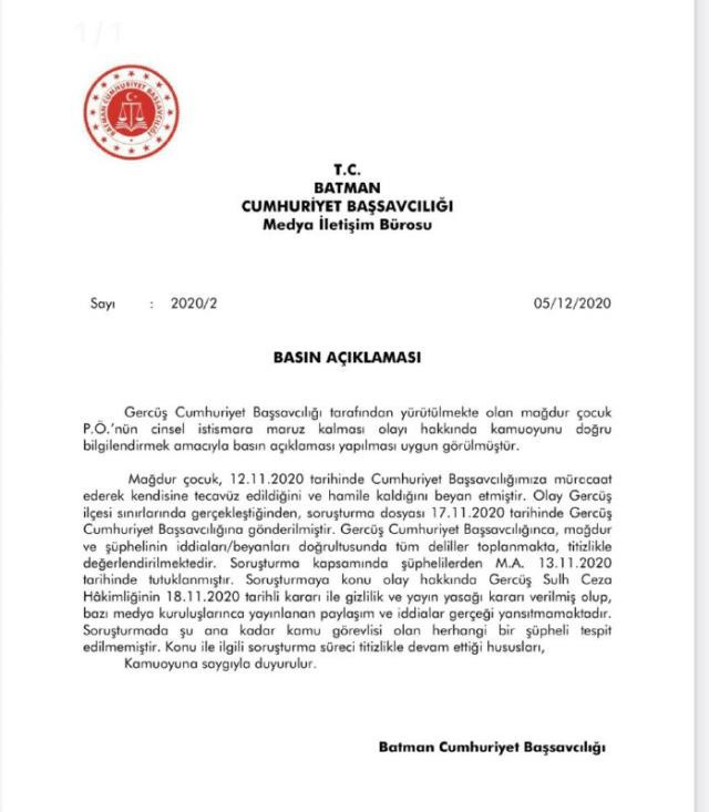Batman Cumhuriyet Başsavcılığı'ndan cinsel istismara uğrayan kız çocuğu ile ilgili açıklama - Resim: 0