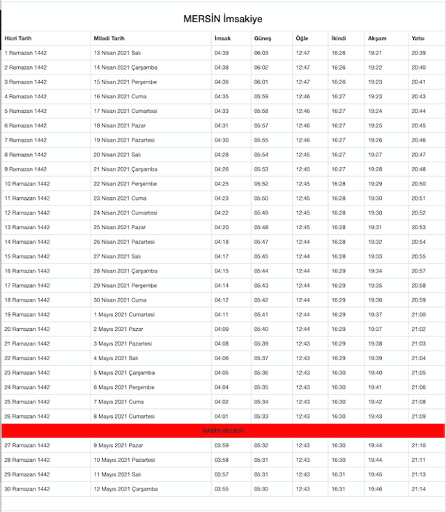 mersin imsakiye