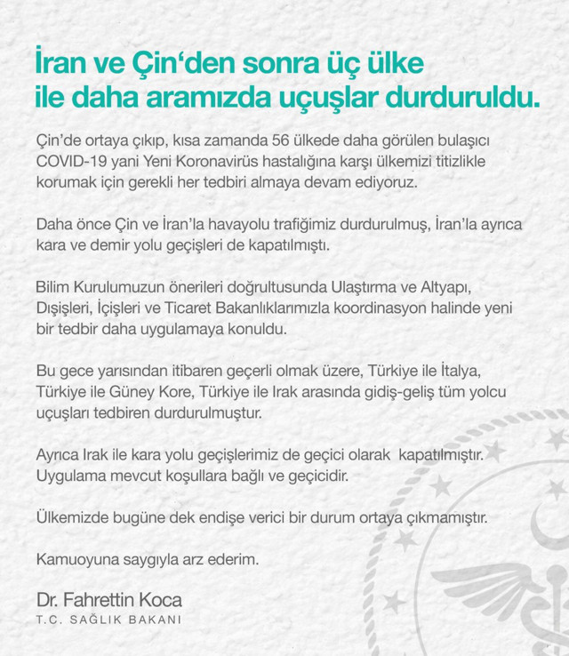 Türkiye, 3 ülke ile daha tüm uçuşları durdurdu - Resim: 1