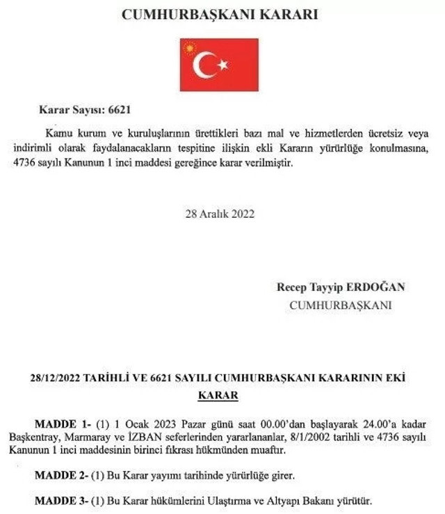 Resmi Gazete'de yayımlandı! 1 Ocak'ta Marmaray, Başkentray ve İZBAN ücretsiz olacak - Resim: 0