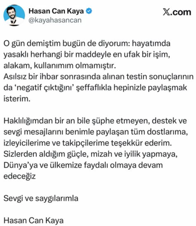 hasan can kaya uyuşturucu test sonucu açıklama