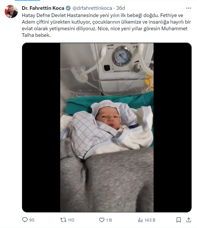 Yeni yılın ilk bebeği Hatay'da dünyaya geldi! Sağlık Bakanı Koca açıkladı - Resim: 0