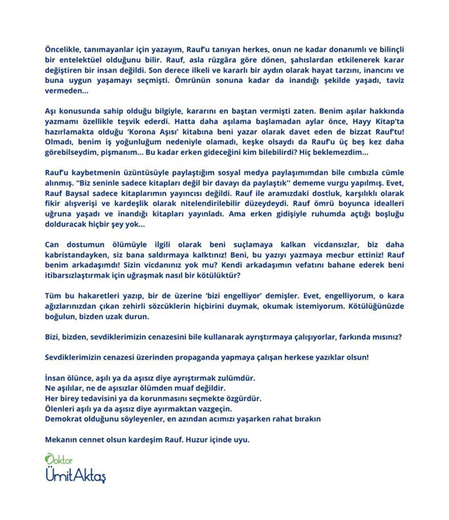 Yayıncı Rauf Baysal koronavirüsten öldü! Ümit Aktaş linç edildi! Aşı olmayıp yanlış ilaçlar mı kullandı? - Resim: 1