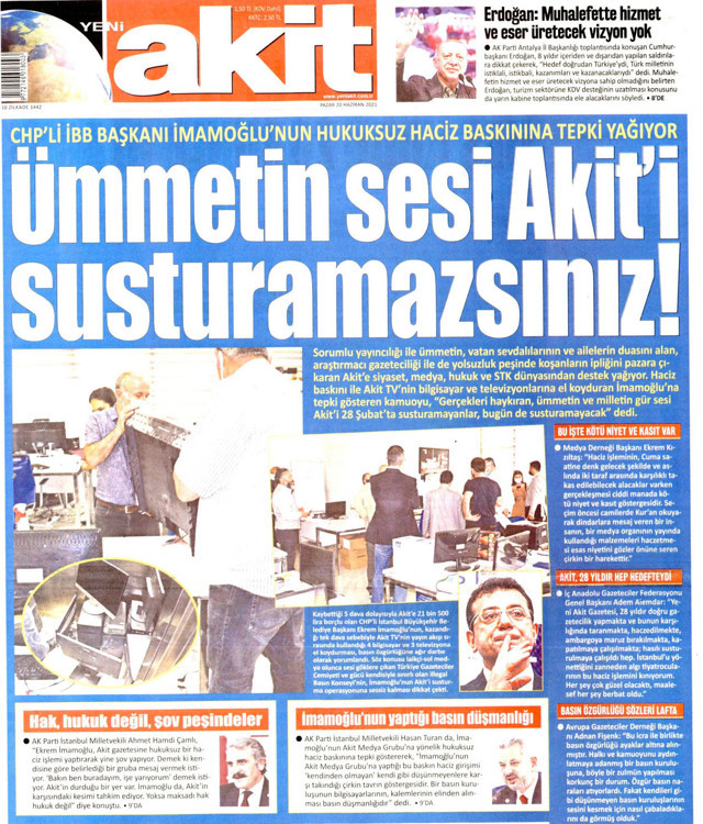 Ekrem İmamoğlu'nun haciz gönderdiği Akit'ten 'Ümmetin sesini susturamazsınız' manşeti - Resim: 0