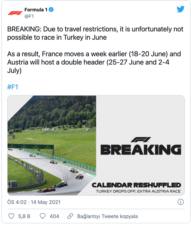 Formula 1 Türkiye GP'si iptal edildi! Gerekçe seyahat kısıtlamaları... - Resim: 0