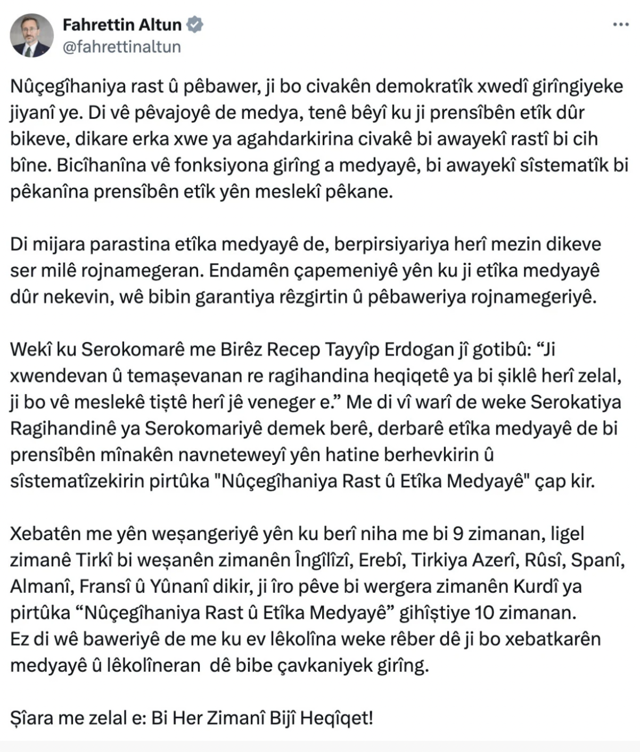 Doğru Habercilik ve Medya Etiği kitabı Kürtçe'ye çevrildi: Fahrettin Altun paylaştı - Resim: 0