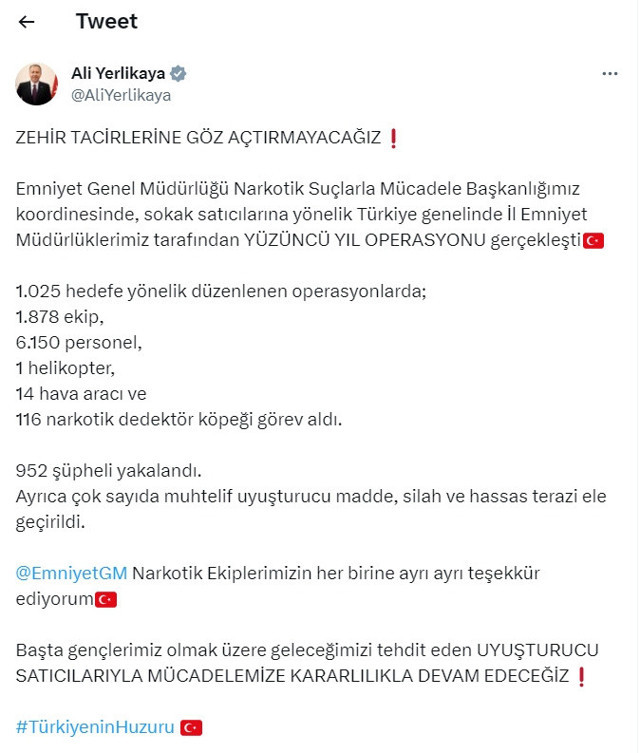 Bakan Yerlikaya duyurdu! 81 ilde dev operasyon: 952 kişi gözaltına alındı! - Resim: 0