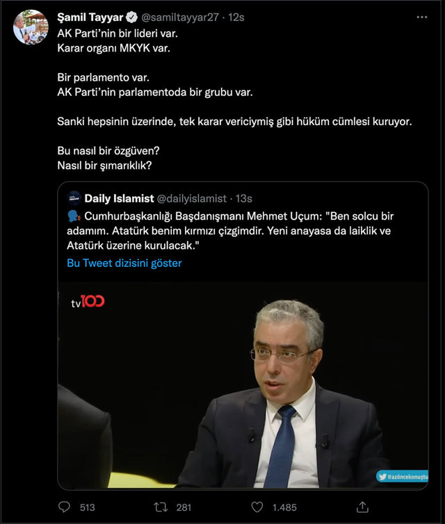 Şamil Tayyar Cumhurbaşkanı Başdanışmanı Mehmet Uçum'a ayar çekti! 'Bu nasıl bir şımarıklık!' - Resim: 0