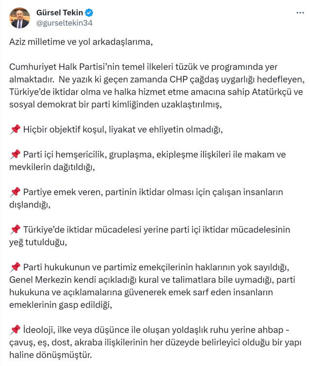 CHP'de şok istifa! Esenyurt Belediye Başkan adayı gösterilecek' deniliyordu! Gürsel Tekin istifa etti - Resim: 0
