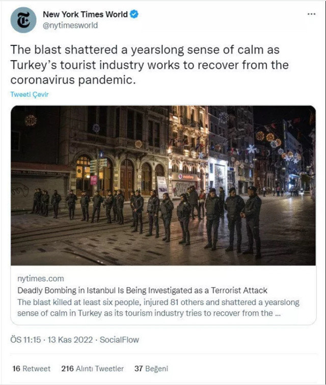 New York Times'tan skandal başlık! İstanbul'daki bombalı saldırıyı böyle servis ettiler! - Resim: 2