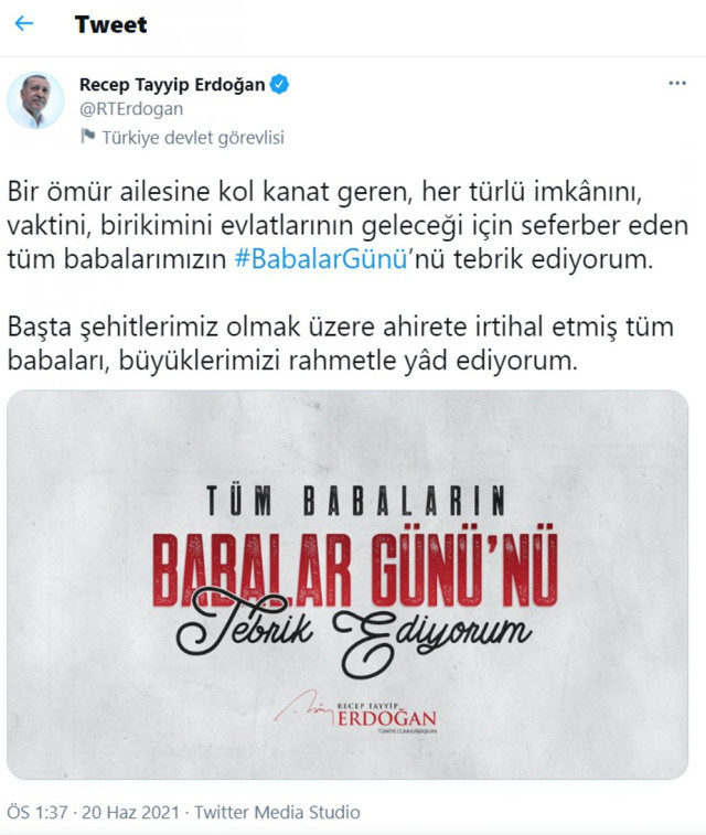 Cumhurbaşkanı Erdoğan'dan Babalar Günü paylaşımı - Resim: 0