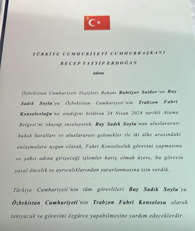 Sadık Soylu, Özbekistan Cumhuriyeti Trabzon Fahri Konsolosu oldu - Resim: 1