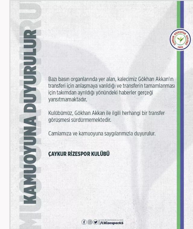 Çaykur Rizespor'dan Gökhan Akkan açıklaması! Fenerbahçe... - Resim: 0