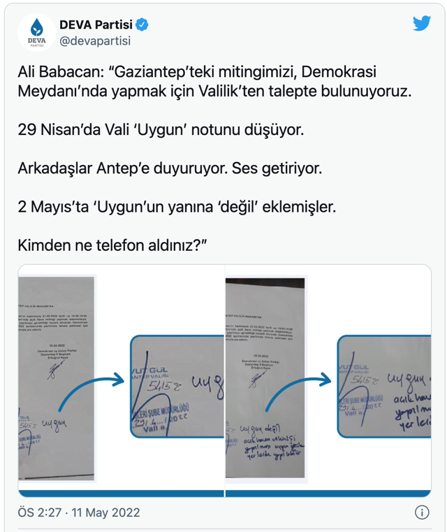 Ali Babacan'ın katılacağı DEVA Partisi'nin Gaziantep mitingine önce izin verildi sonra yasaklandı - Resim: 0