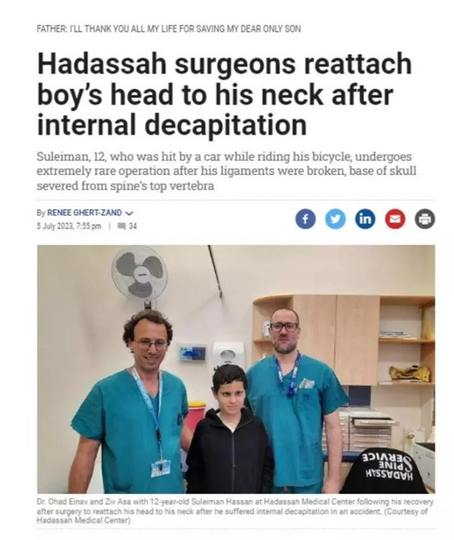 Bunun adı mucize: Kafası neredeyse tamamen kopmuştu! Dünya Filistinli Süleyman'ı konuşuyor... - Resim: 0