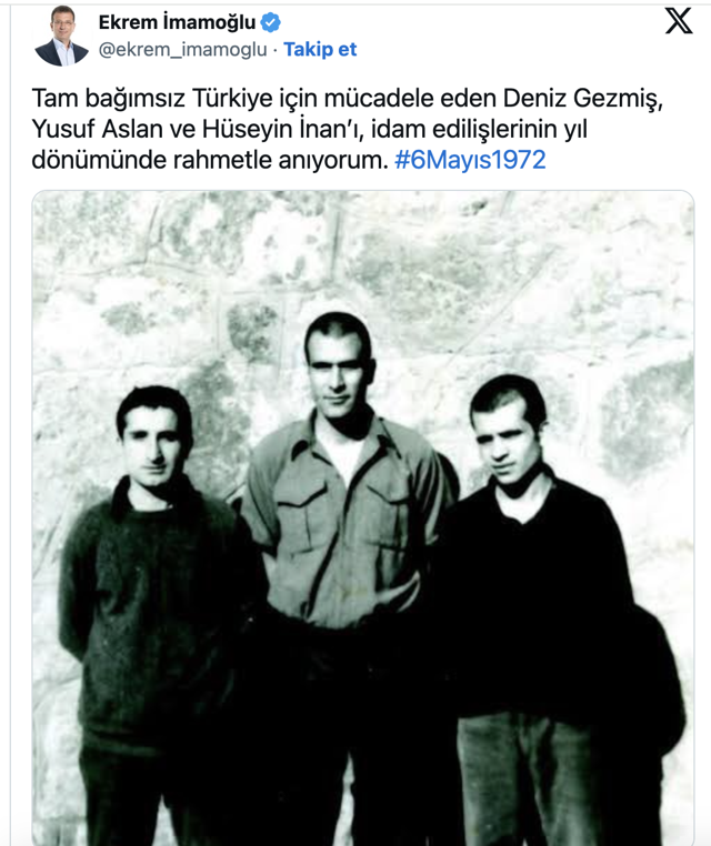 İmamoğlu'ndan Deniz Gezmiş, Yusuf Aslan, Hüseyin İnan paylaşımı - Resim: 0