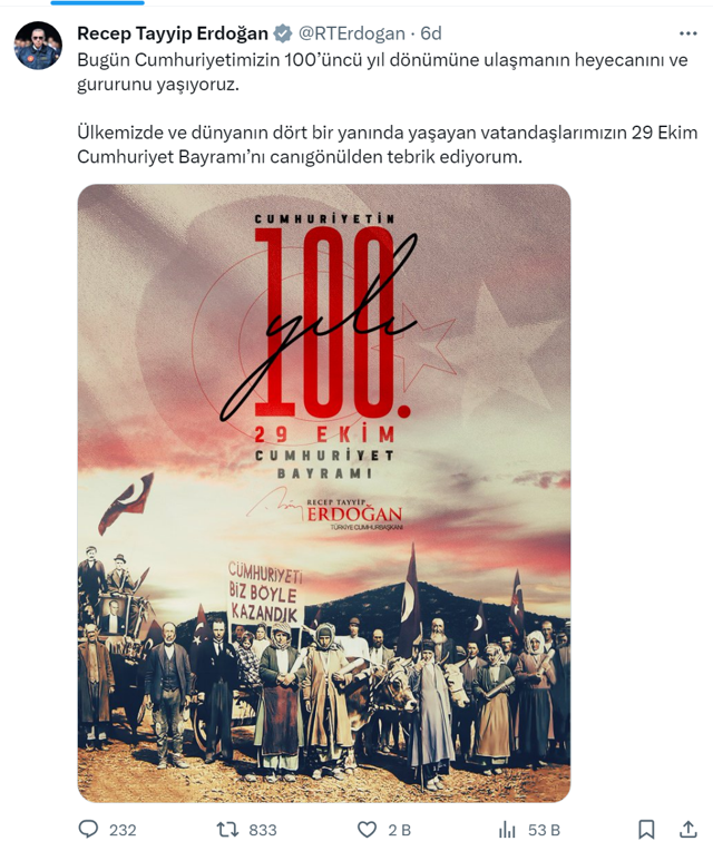 Cumhurbaşkanı Erdoğan'dan 100. yıl mesajı!h Heyecanını ve gururunu yaşıyoruz... - Resim: 0