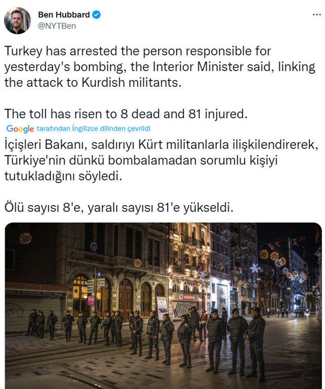 New York Times muhabiri Ben Hubbard'ın İstiklal Caddesi saldırısı paylaşımı tepki çekti - Resim: 0