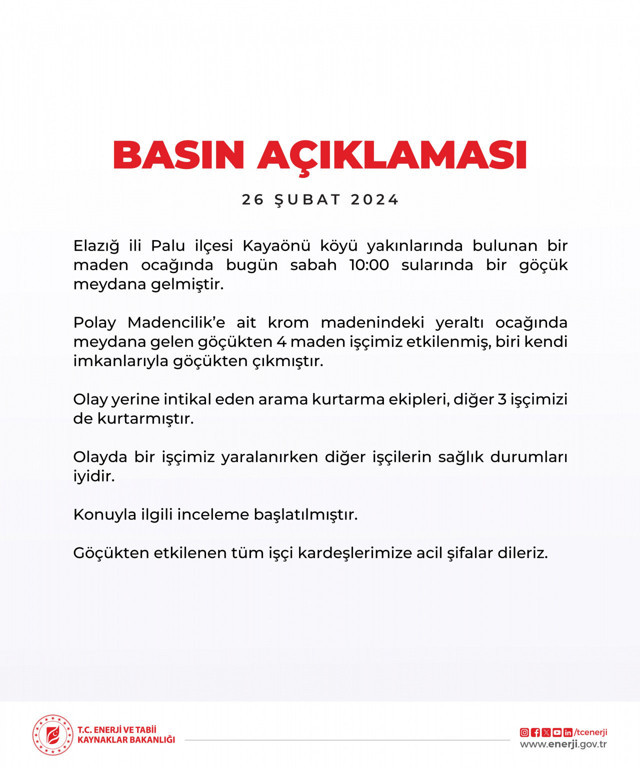 Elazığ'da maden ocağında göçük! 4 işçi toprak altında kaldı! Bakanlıktan açıklama geldi - Resim: 2