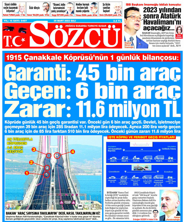 Sözcü'nün 1915 Çanakkale Köprüsü haberine Ulaştırma Bakanlığı'ndan sert cevap - Resim: 0