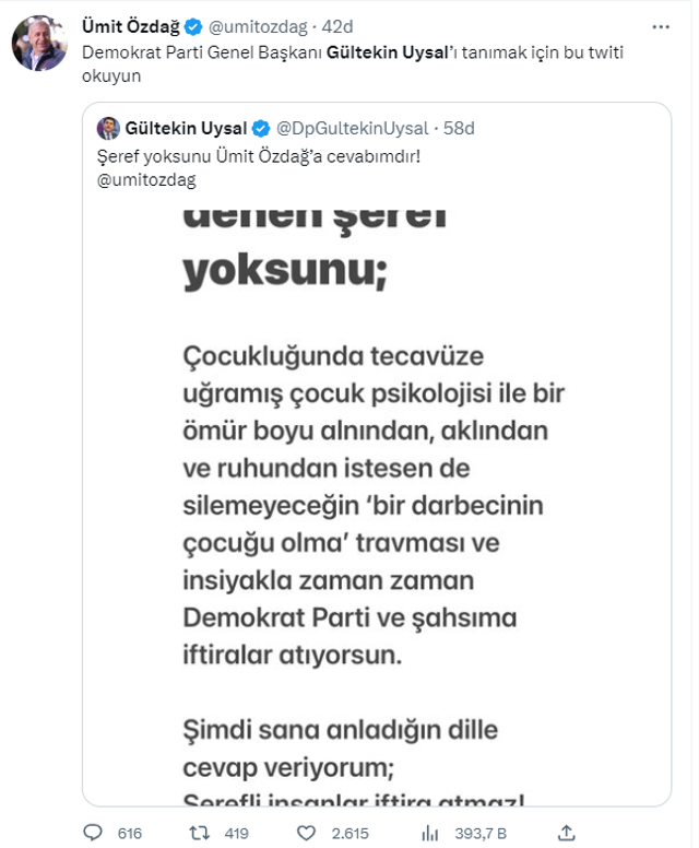 Gültekin Uysal'dan çok ayıp Ümit Özdağ paylaşımı! Çocukluğunda tecavüze uğramış gibi... - Resim: 0