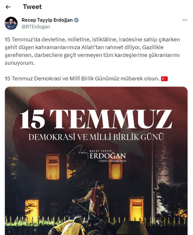 Cumhurbaşkanı Erdoğan'dan 15 Temmuz paylaşımı! - Resim: 0