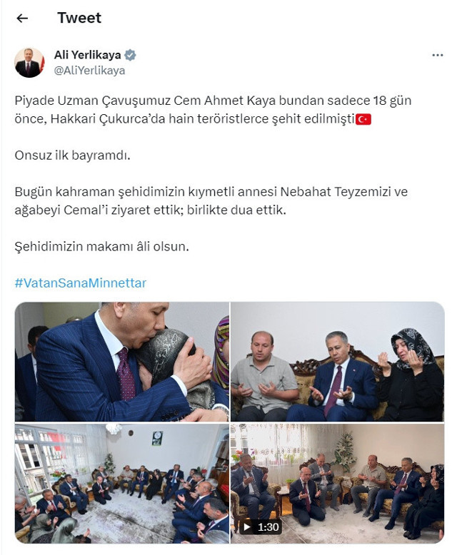 18 gün önce Hakkari'de şehit düşmüştü! Bakan Yerlikaya'dan acılı aileye bayram ziyareti - Resim: 0