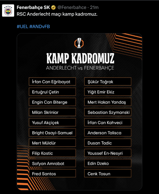 Fenerbahçe'nin Anderlecht maçı kamp kadrosu açıklandı: Kadroda olmayan isimler... - Resim: 0