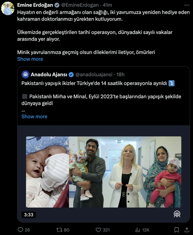 Emine Erdoğan, tarihi ameliyatı gerçekleştiren doktorları tebrik etti - Resim: 0