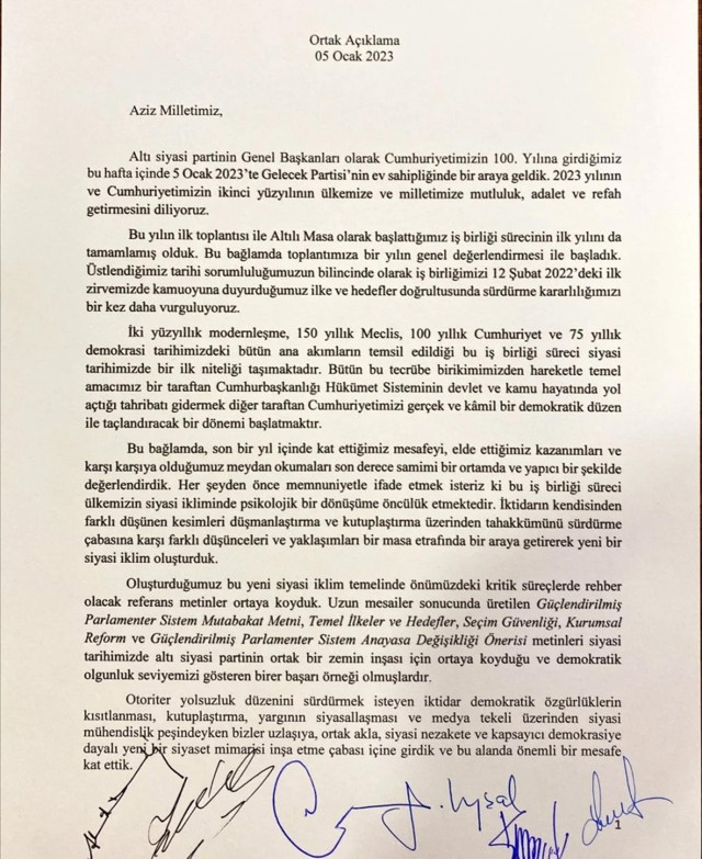 6'lı masa toplantısı sonrası yazılı açıklama yapıldı: Aday için görüşmelere başlıyoruz - Resim: 0