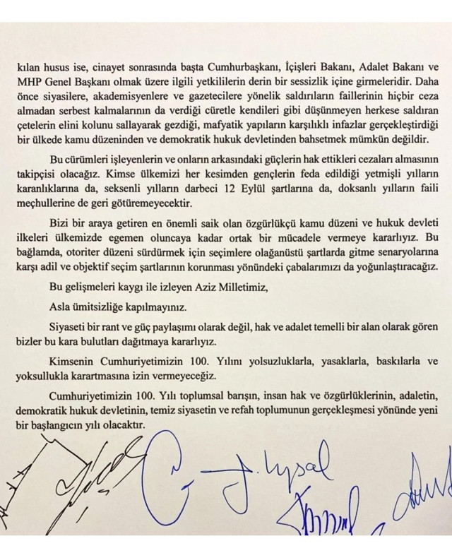 6'lı masa toplantısı sonrası yazılı açıklama yapıldı: Aday için görüşmelere başlıyoruz - Resim: 3