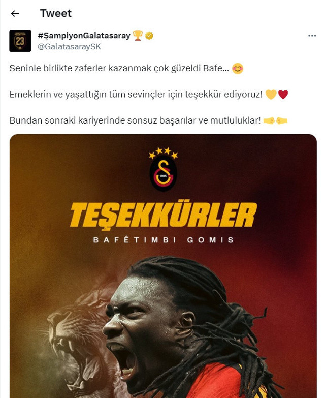 Galatasaray'dan Bafetimbi Gomis'e veda paylaşımı! - Resim: 0