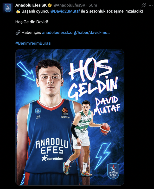 Anadolu Efes, Sarper David Mutaf'ı kadrosuna kattı - Resim: 0